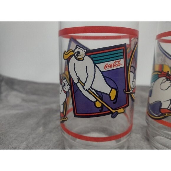 Coca-Cola Coke Polar Bear Glasses Tumbler Vintage Winter Sports 1995 3-Piece Set - Picture 5 of 10